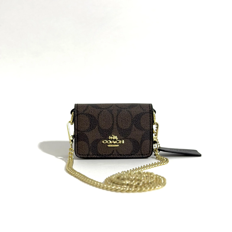کیف مینی کوچ قهوه ای مدل Mini Wallet On A Chain