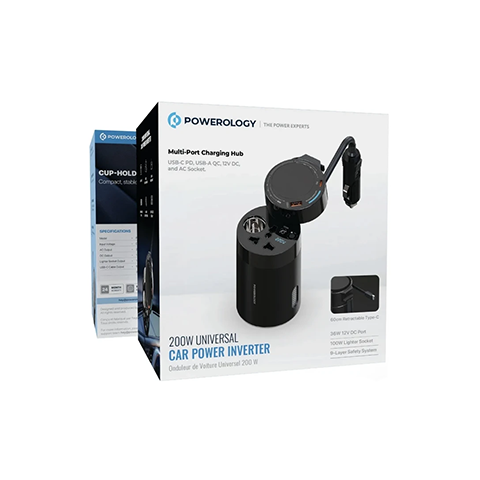 اینورتر فندکی پاورولوژی مدل POWEROLOGY 200W UNIVERSAL PWCPI200W