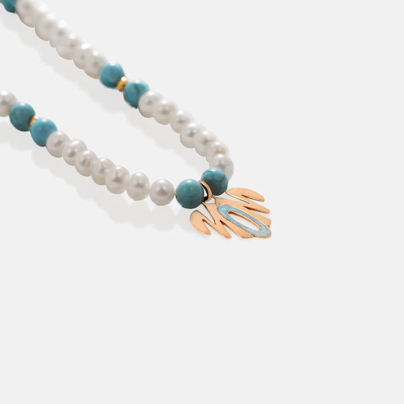 گردنبند طلا MOM فیروزه و مروارید