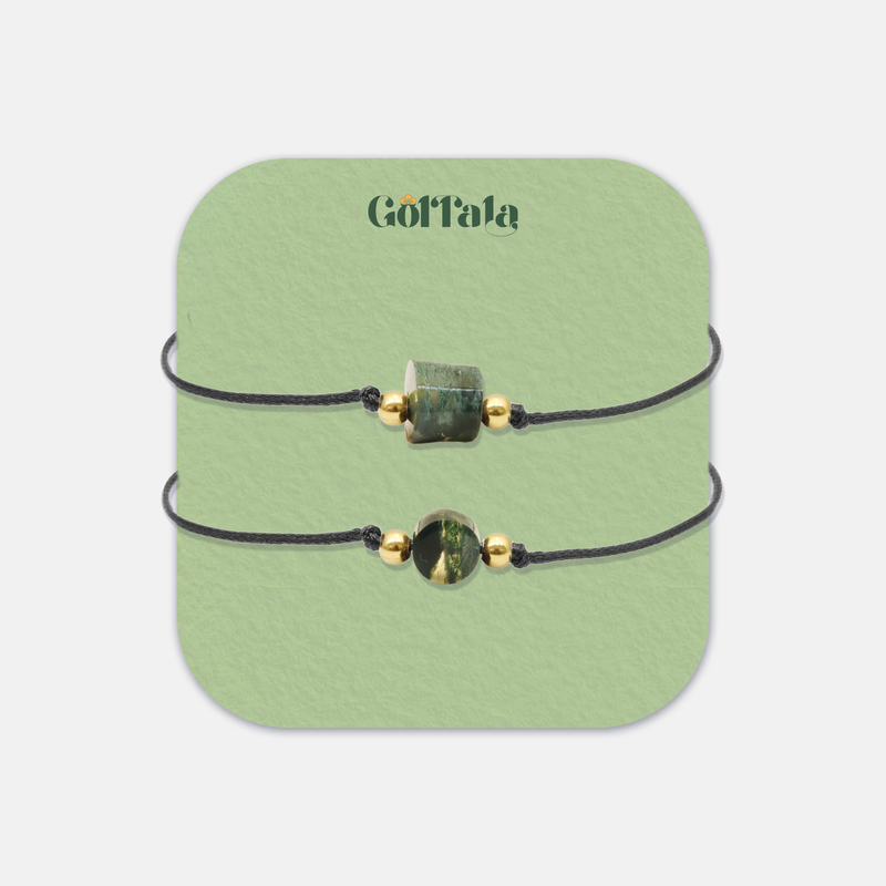 ست کاپل دستبند طلا عقیق خزه‌ای