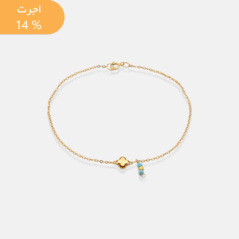 دستبند طلا زنجیری فیروزه و ون کلیف تراش دار
