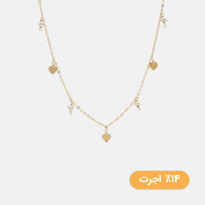 گردنبند طلا زنجیری مروارید و قلب
