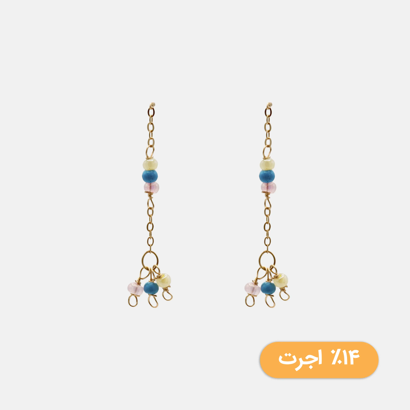 گوشواره طلا زنجیر و سنگ رنگی