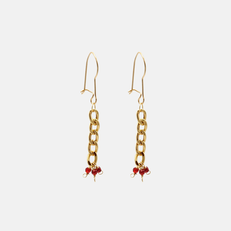 گوشواره طلا کارتیه و گارنت 18 عیار
