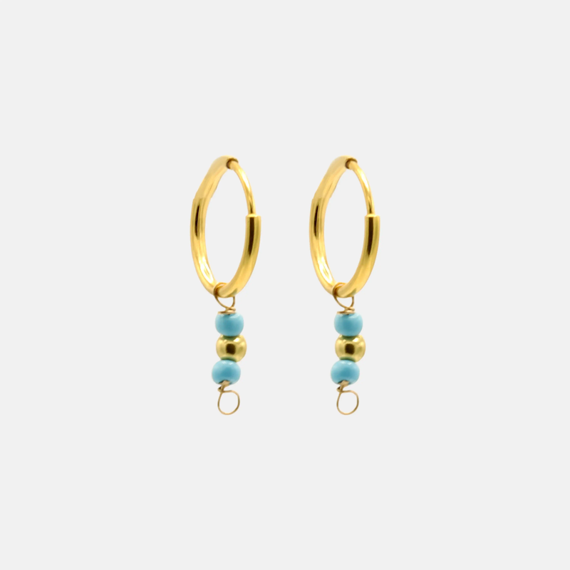 گوشواره طلا فیروزه و گوی 18 عیار