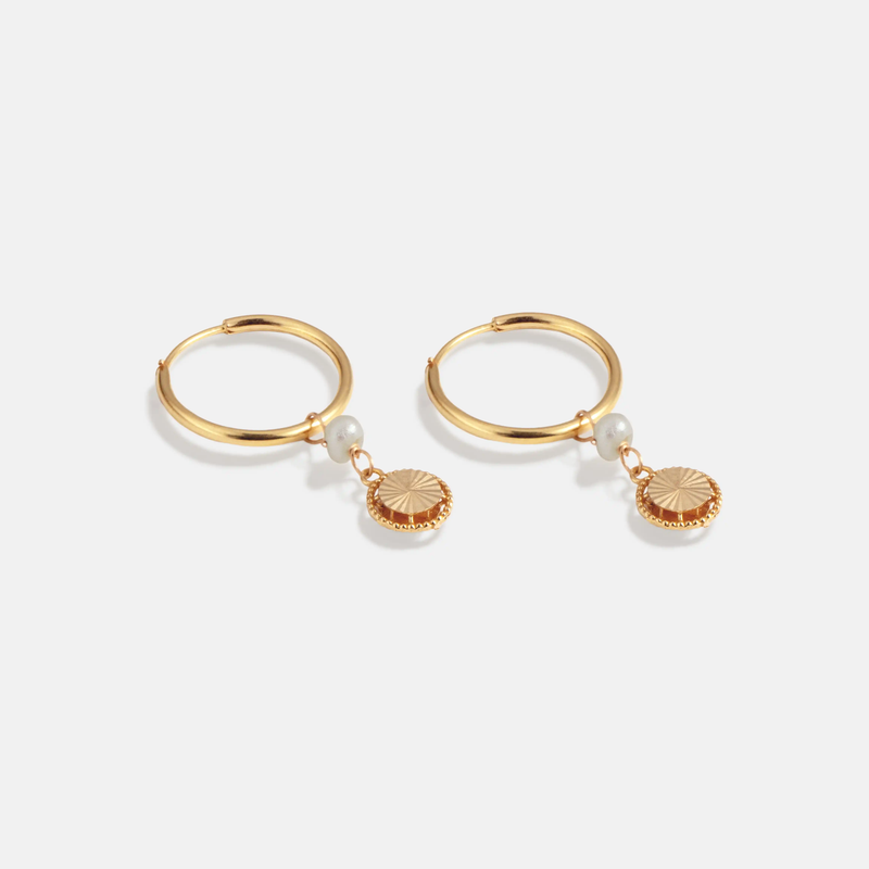 گوشواره حلقه ای طلا دایره تراش و مروارید 18 عیار 