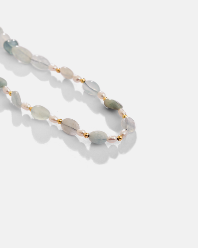 گردنبند آکوامارین و گوی و مروارید