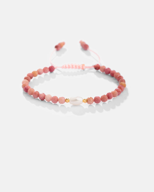 دستبند رودونیت و گوی و مروارید