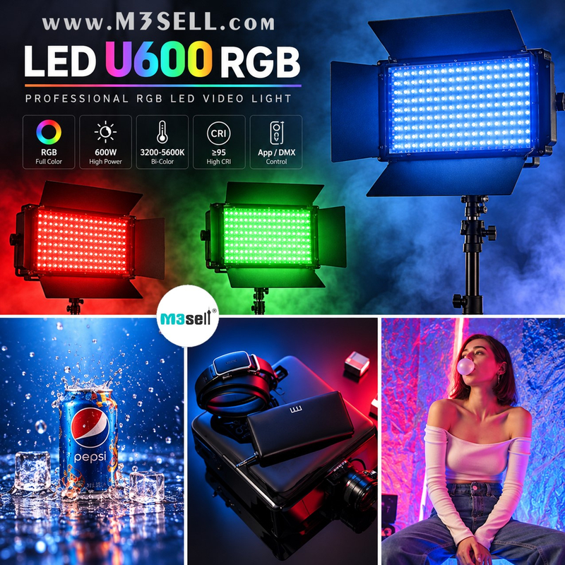 کیت دوتایی نور LED شیدر دار حرفه ای RGB همراه پک باطری و شارژر