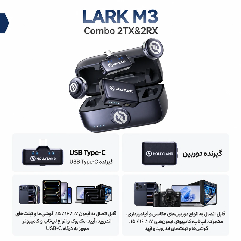 میکروفون بی‌سیم هالی لند Hollyland LARK M3 Combo 2TX & 2RX ( نسخه Combo )