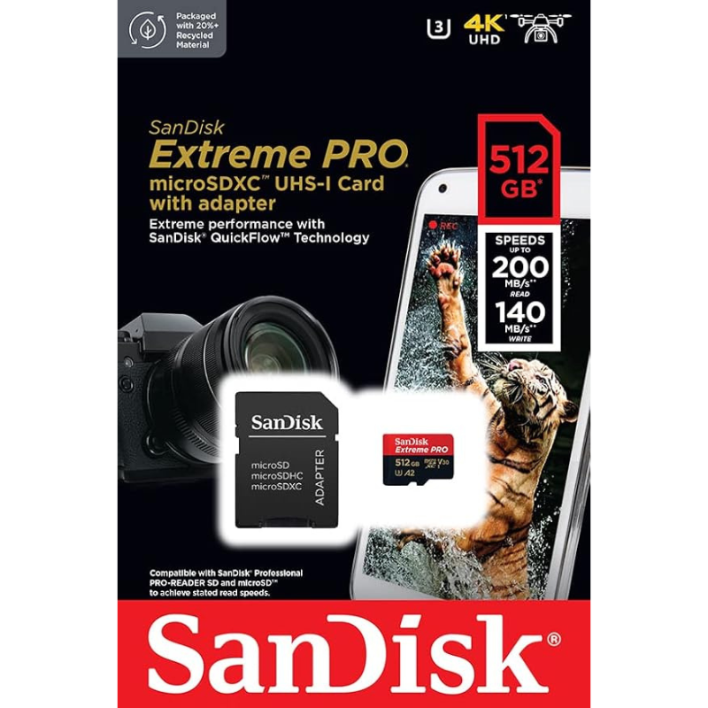 کارت حافظه سندیسک SanDisk 512GB Extreme PRO 4k V30 microSDXC