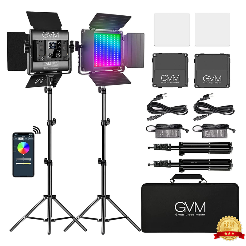 کیت 2 عددی نور سینمایی حرفه ای GVM مدل GVM 880RS RGB Led Video Light Kit