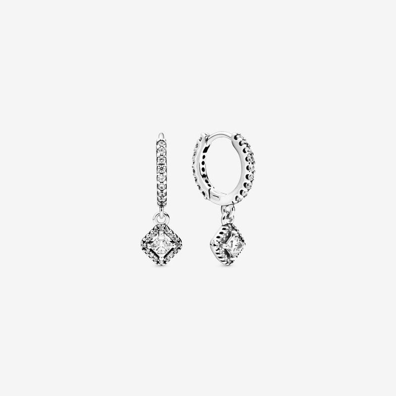 عکس  گوشواره حلقه‌ای مربع درخشان پاندورا