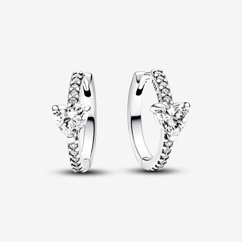 گوشواره برند پاندورا حلقه ای قلب درخشان نقره 