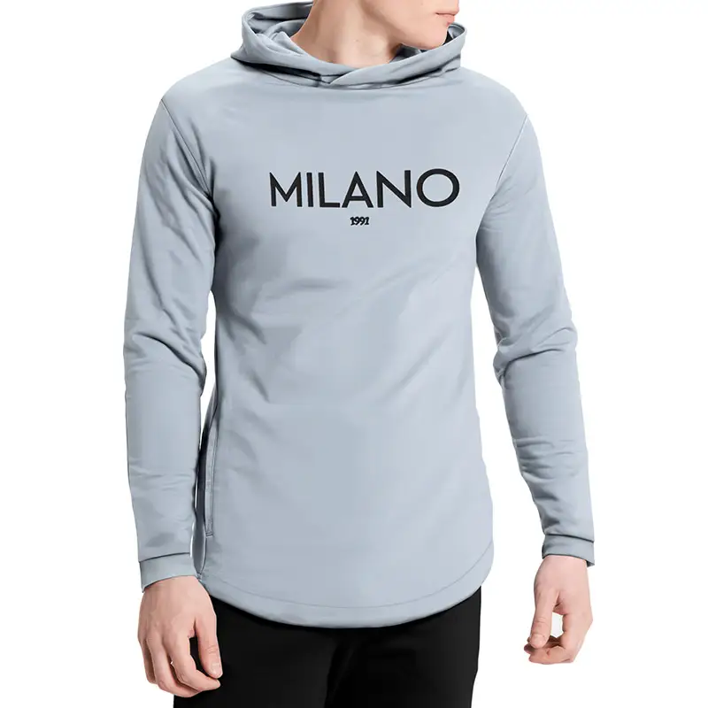 هودی ورزشی مردانه ۱۹۹۱ میلانو مدل GK1940 رنگ طوسی نمای جلو با چاپ برجسته MILANO