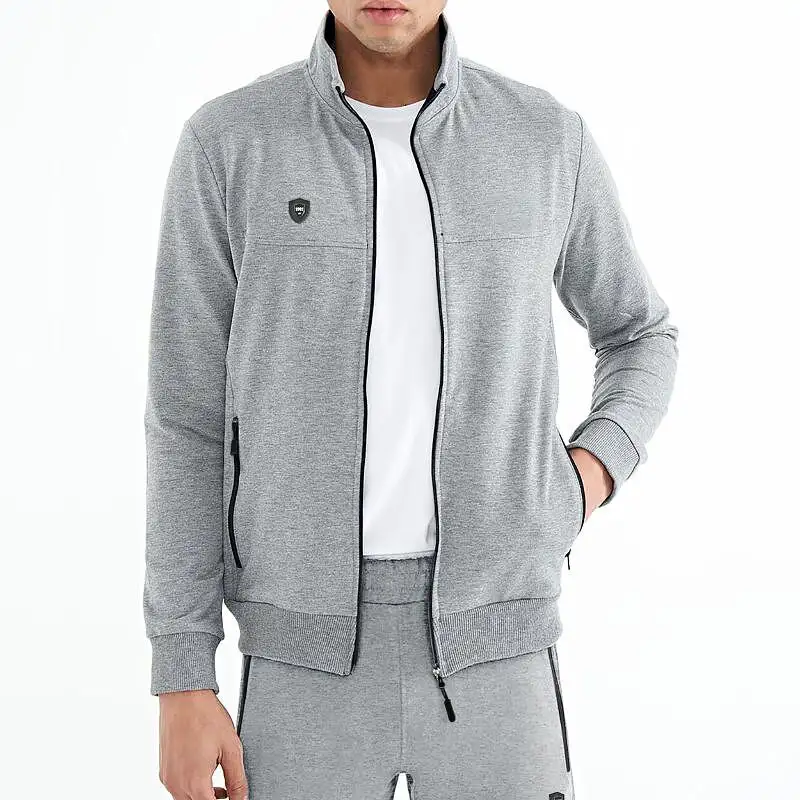سویشرت ورزشی مردانه ۱۹۹۱ مدل GK1937 رنگ طوسی نمای جلو زیپ باز