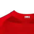 تیشرت آستین بلند یقه اسکی ورزشی مردانه نوزده نود ویک مدل TS1913 قرمز رگلان انگشتی 1991sw یقه استاده