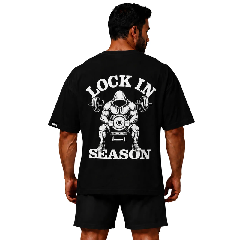 تیشرت مردانه زنانه اورسایز نخی 1991 Lock In Season مدل TS19110 مشکی پشت