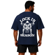 تیشرت مردانه زنانه اورسایز نخی 1991 Lock In Season مدل TS19110 سرمه ای پشت