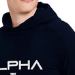 جزئیات چاپ برجسته ALPHA 1991 و بند کلاه هودی سرمه‌ای مدل GK1939
