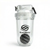 شیکر بدنسازی شفاف ۵۰۰ سی‌سی SmartShake همراه با توپ میکسر مشکی در استودیو