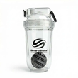 شیکر بدنسازی شفاف ۵۰۰ سی‌سی SmartShake همراه با توپ میکسر مشکی در استودیو