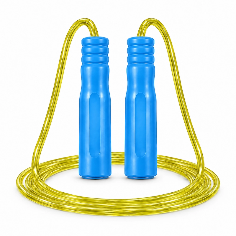 طناب ورزشی سرعتی بچه گانه B7 رنگ آبی و زرد جنس PVC با وزن سبک ۱۹۵ گرم ساخت ایران