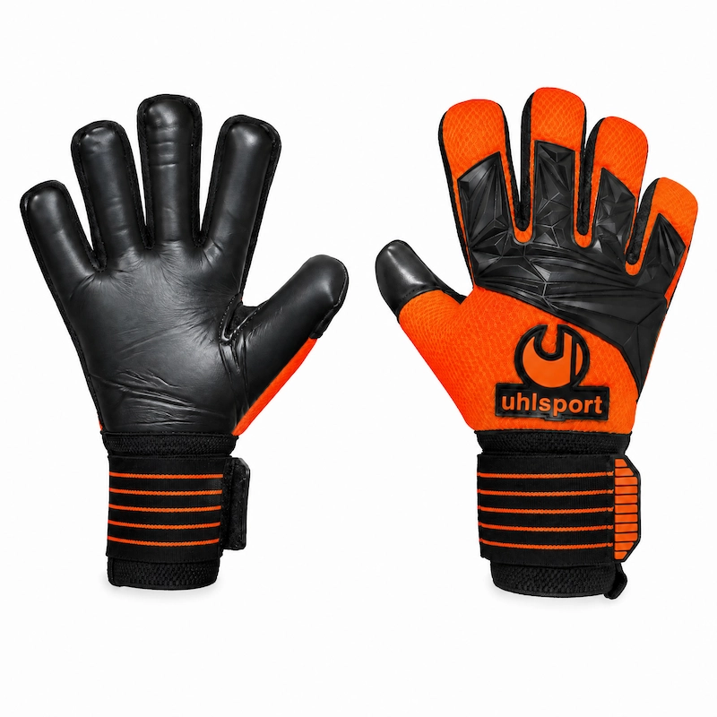 دستکش دروازه‌بانی Uhlsport حرفه‌ای کف لاتکس رنگ نارنجی با مچ‌بند کشی