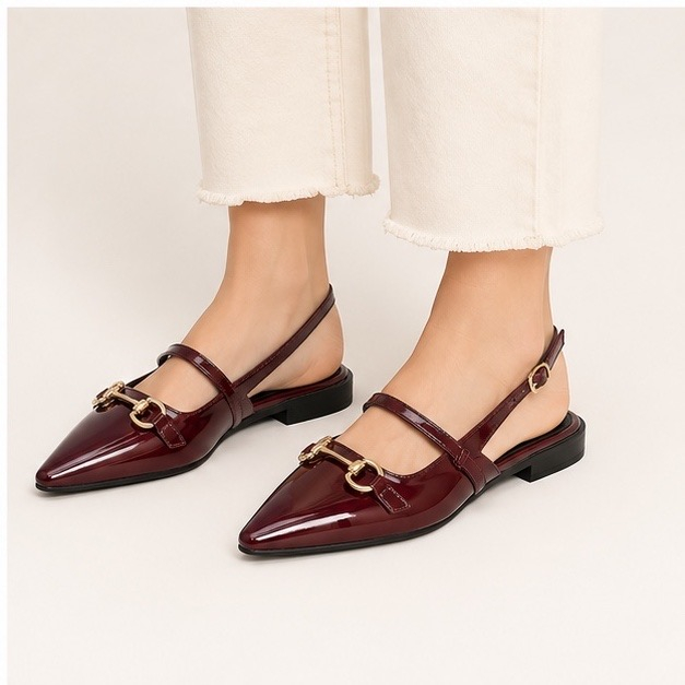 کفش کالج زنانه ورنی مدل Flat shoes - 0218 _ Black