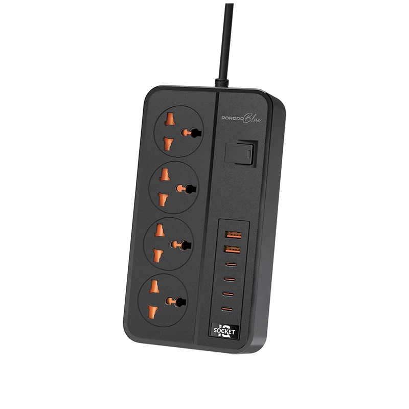 چندراهی و محافظ برق پرودو مدل PORODO BLUE POWER STRIP PB-FWCH034-BK