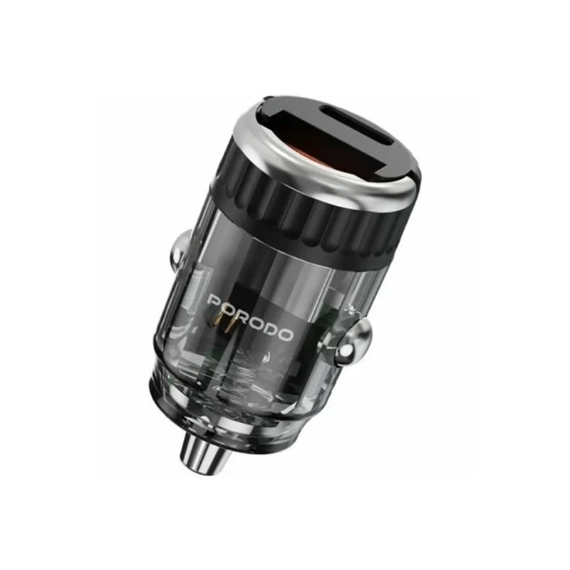 شارژر فندکی پرودو مدل PORODO DUAL PORT TRANSPARENT CAR CHARGER WITH PULL RING HANDLE PDFWCH086BK