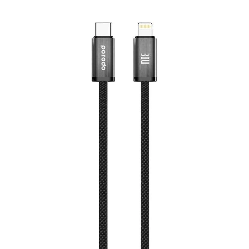 کابل 30W تایپ سی به لایتنینگ پرودو مدل PORODO WOVEN CABLE PDW30LC1BK