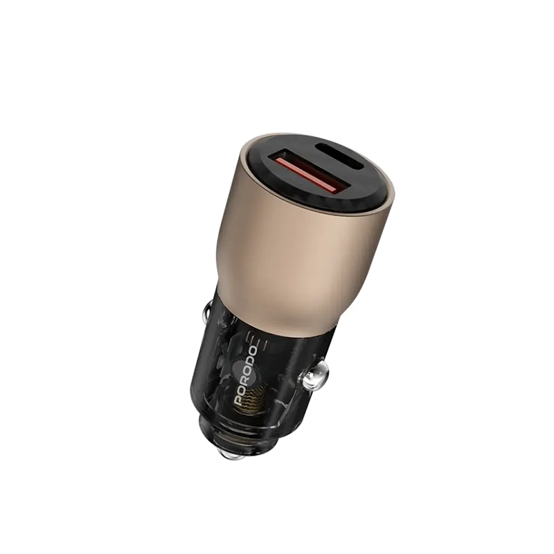 شارژر فندکی 95W با کابل تایپ سی به لایتنینگ پرودو مدل PORODO TRANSPARENT CAR CHARGER PDFWCH048LDT