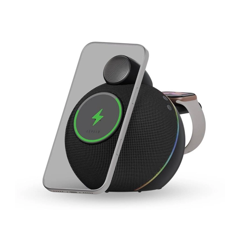 شارژر وایرلس چندکاره و اسپیکر لِولو مدل LEVELO AIRA WIRELESS CHARGER WITH SPEAKER