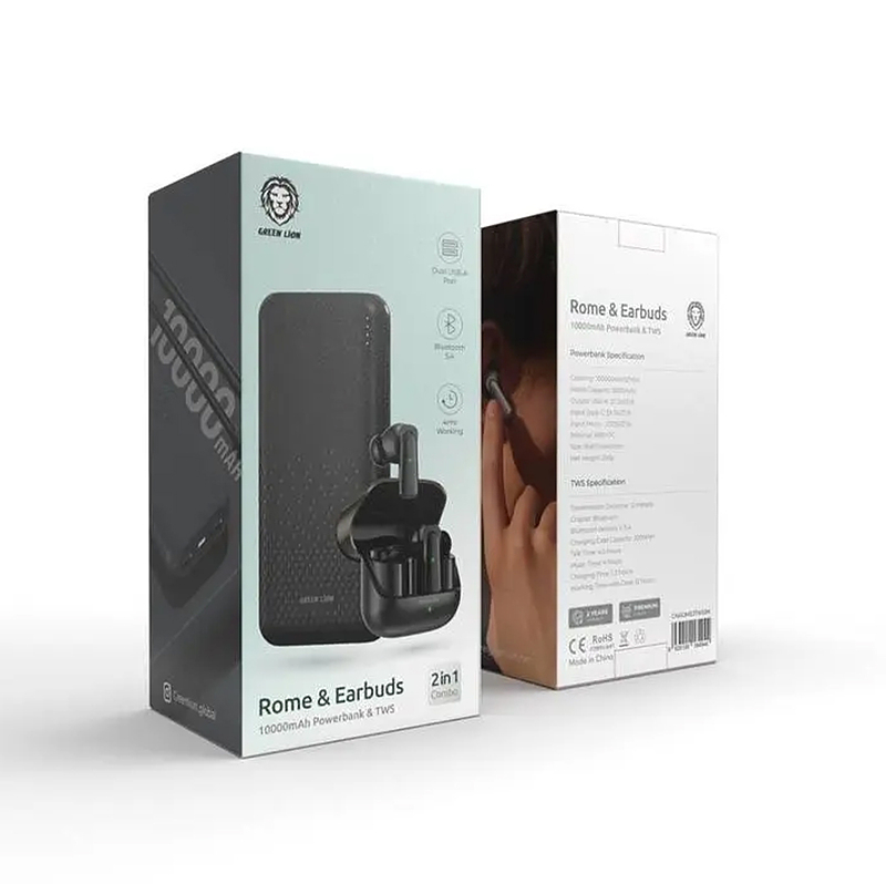 هندزفری بلوتوثی و پاوربانک GREEN LION مدل ROME &EARBUDS 2IN1
