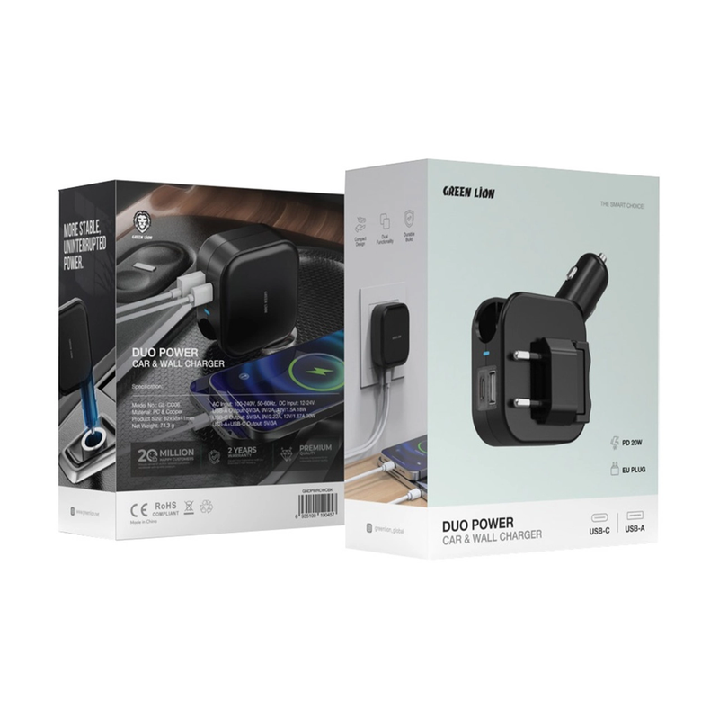 Green Line Cigarette Lighter and Wall Charger Model GREEN LION DUO POWER GNDPWRCWCBK