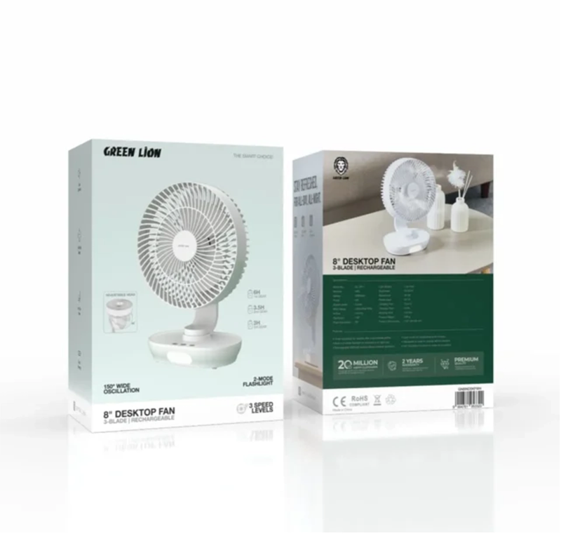 Green Line Rechargeable Desktop Fan Model GREEN LION 8 DESKTOP FAN GN8INDSKFWH