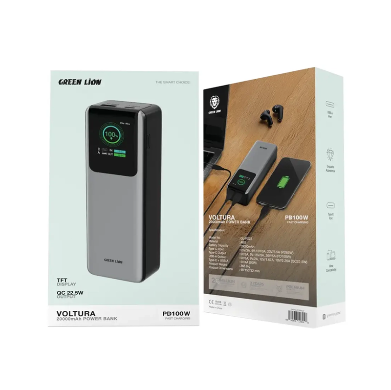 پاوربانک 20000 گرین لاین مدل GREEN LION VOLTURA 20000 POWER BANK GL-PX22