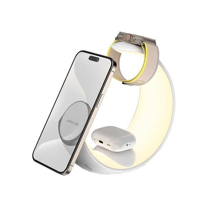 شارژر وایرلس 4 کاره طرح ماه گرین لاین مدل GREEN LION MOON CHARGE GNMONCHSWH