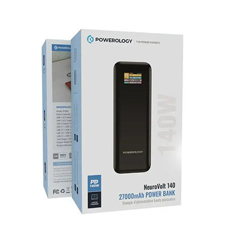 پاوربانک 27000 میلی آمپر پاورولوژی مدل POWEROLOGY NEURO VOLT 140 POWER BANK PPBCHA90BK