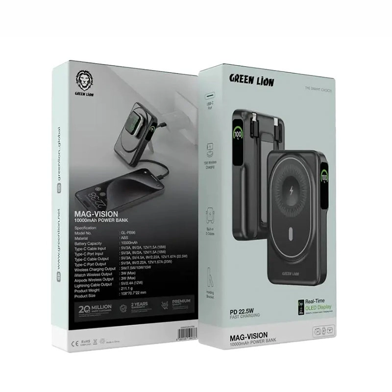 پاوربانک 10000 میلی‌آمپر مگ ویژن گرین لاین مدل Green Lion Mag-Vision GL-PB10