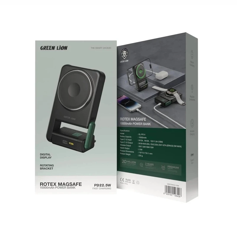 پاوربانک 10000مگ‌سیف گرین لاین مدل Green Lion Rotex MagSafe 