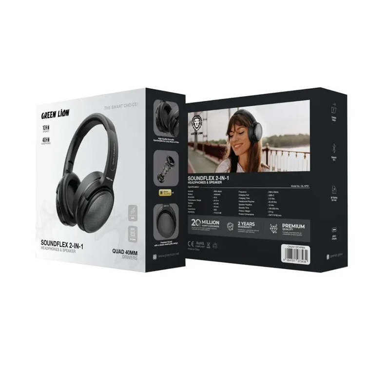 هدفون بلوتوثی گرین لاین مدل GREEN LION SOUNDFLEX 2IN1GN2N1SFHPBK