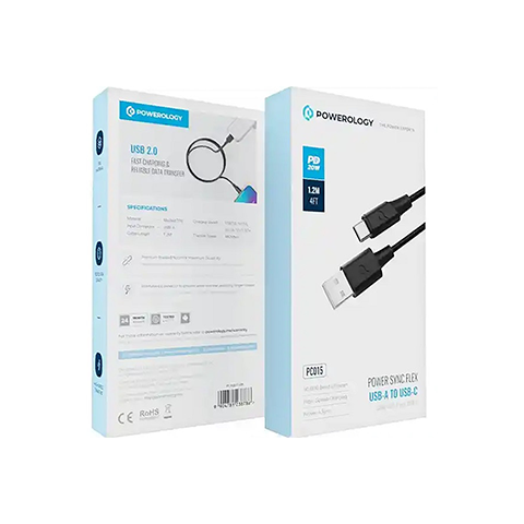 کابل شارژ پاورولوژی مدل POWEROLOGY USB-A TO USB-C PCAB015