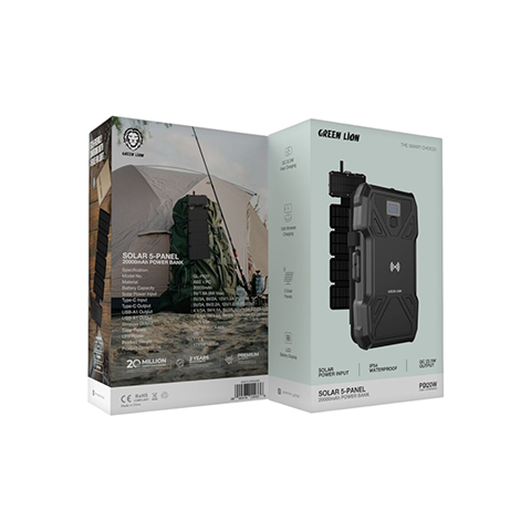 پاوربانک خورشیدی 20000 میلی آمپر گرین لاین مدل GREEN LION SOLAR 5-PANEL GL-PX27 GNSOL5PN20