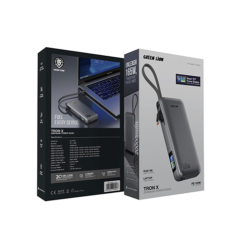پاوربانک 20000 میلی آمپر گرین لاین مدل GREEN LION TRON X GL-PX53 GNTRX20P165