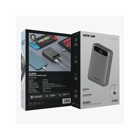 پاوربانک 20000 میلی آمپر گرین لاین مدل GREEN LION ZUNO GL-PX54 GNZUN20PB