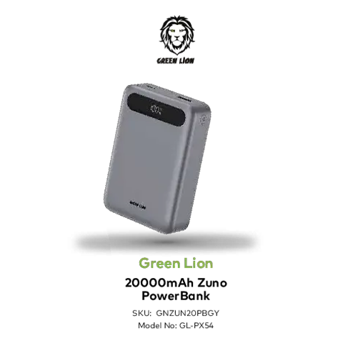 پاوربانک 20000 میلی آمپر گرین لاین مدل GREEN LION ZUNO GL-PX54 GNZUN20PB