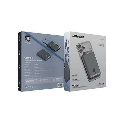 پاوربانک 5000 میلی آمپر و جاکارتی گرین لاین مدل GREEN LION VETRA GL-PX56 GNVET5PB