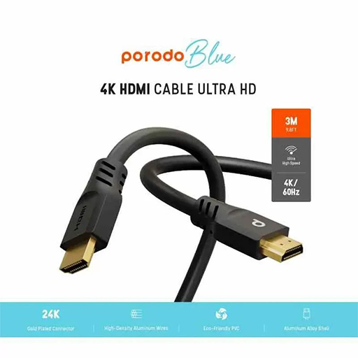 کابل دو سر HDMI 3M پرودو مدل PORODO 4K HDMI CABLE ULTRA HD PB-HD4K3M 